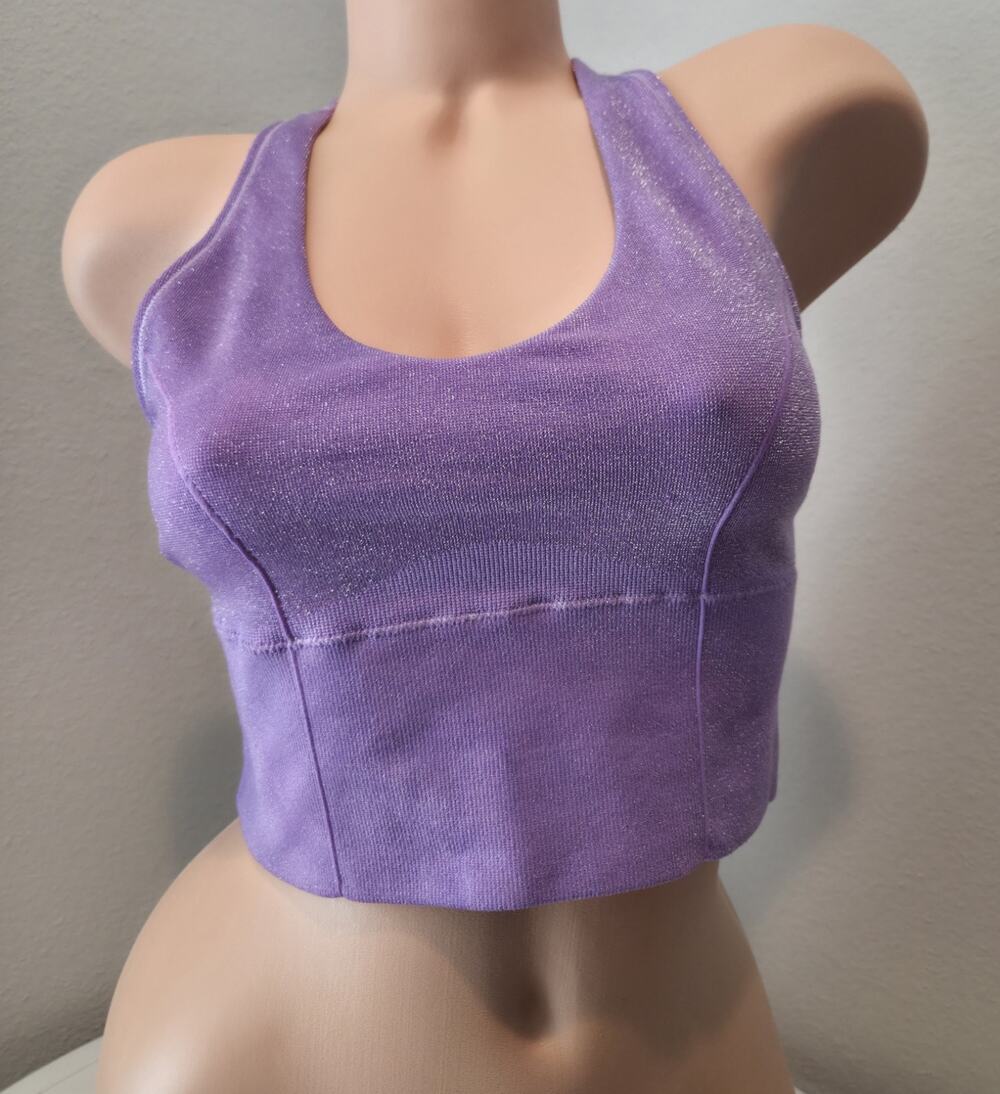 Victoria's Secret PINK Shimmer Plunge Sports Bra Ultraviolet Purple L